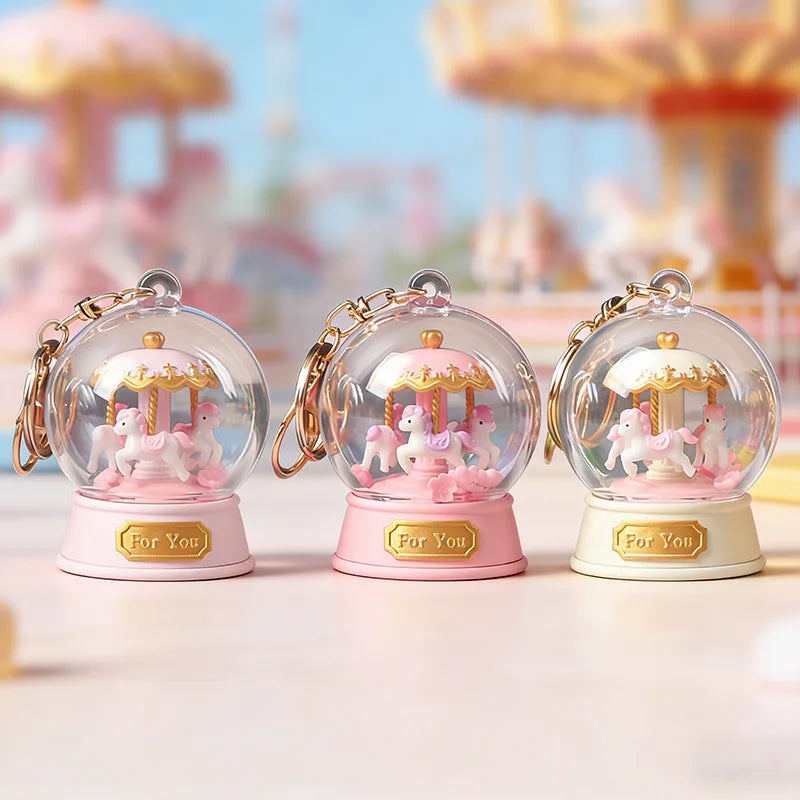 Spring Paradise Carousel Blind Box Crystal Ball Mini Figurine Key Chain Desktop Ornament Tabletop Decoration Birthday Gift